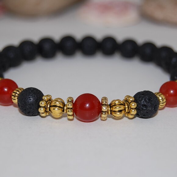 Lava Bracelet,Agate and Lave Bracelet,8mm Gemstone Beads - Picture 2 of 2